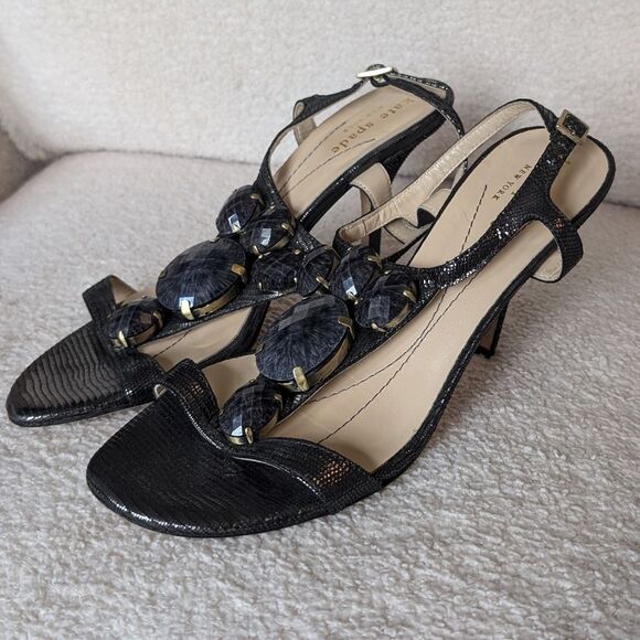 kate spade Shoes - Kate Spade Metallic Black Beaded Strappy Sandal Heels snakeskin